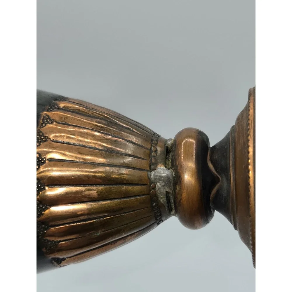 Hammered Copper Vase Israel Patina Finish Ornate Band Mid Century Decorative Urn